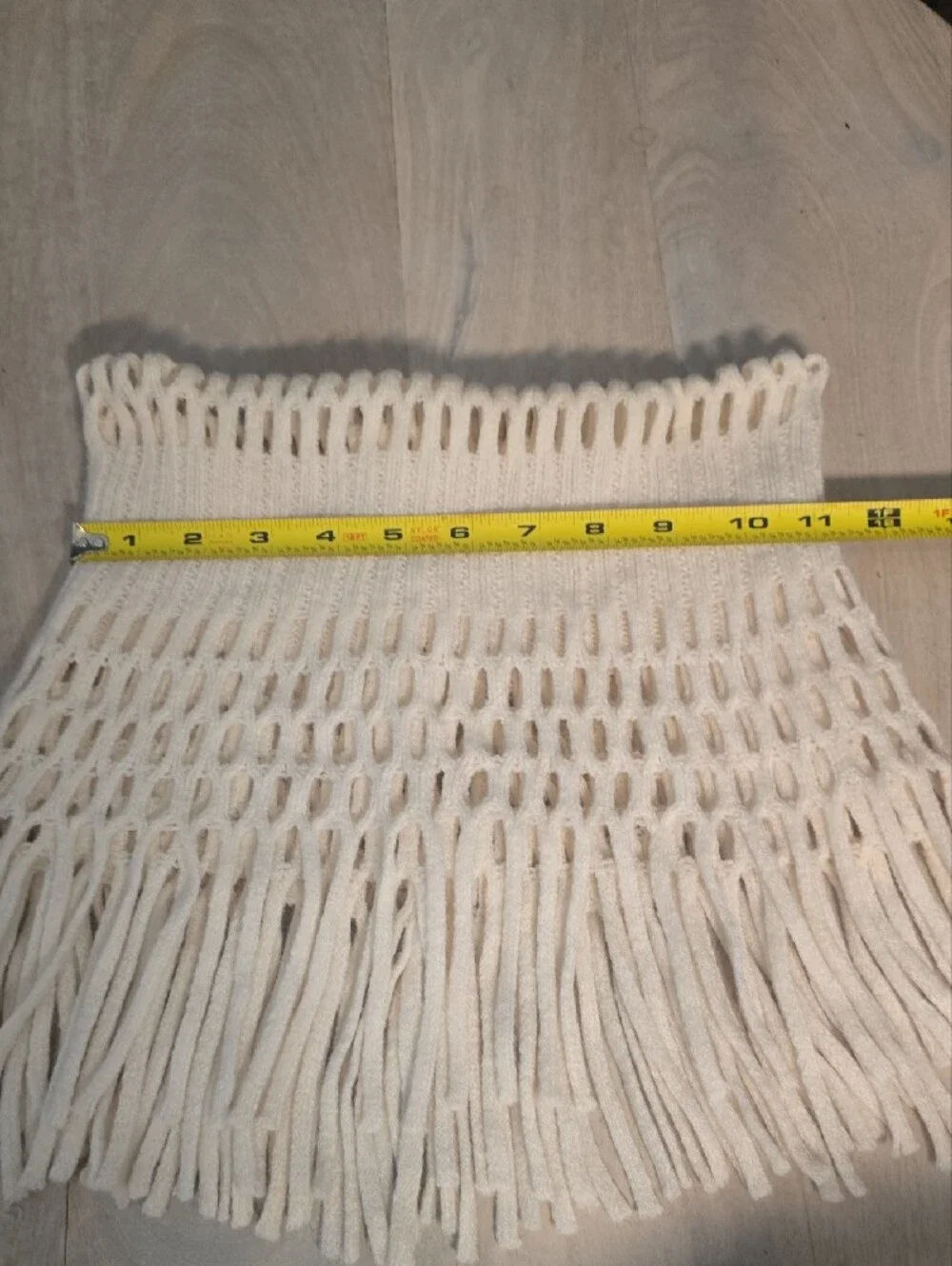 Cream Open Knit Fringe Cowl Scarf Neck Warmer Boho Snood Collar